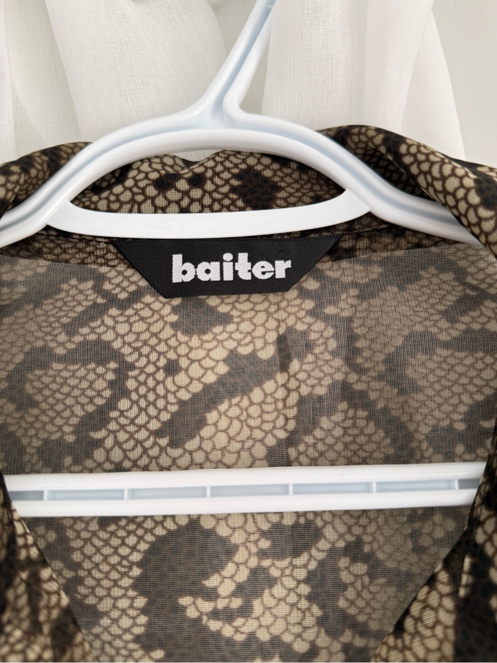 Snake-Print Mesh Button-Down Shirt - Picture 3 of 5